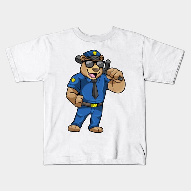 Bear as Police officer with Police uniform & Baton Kids T-Shirt by Markus Schnabel